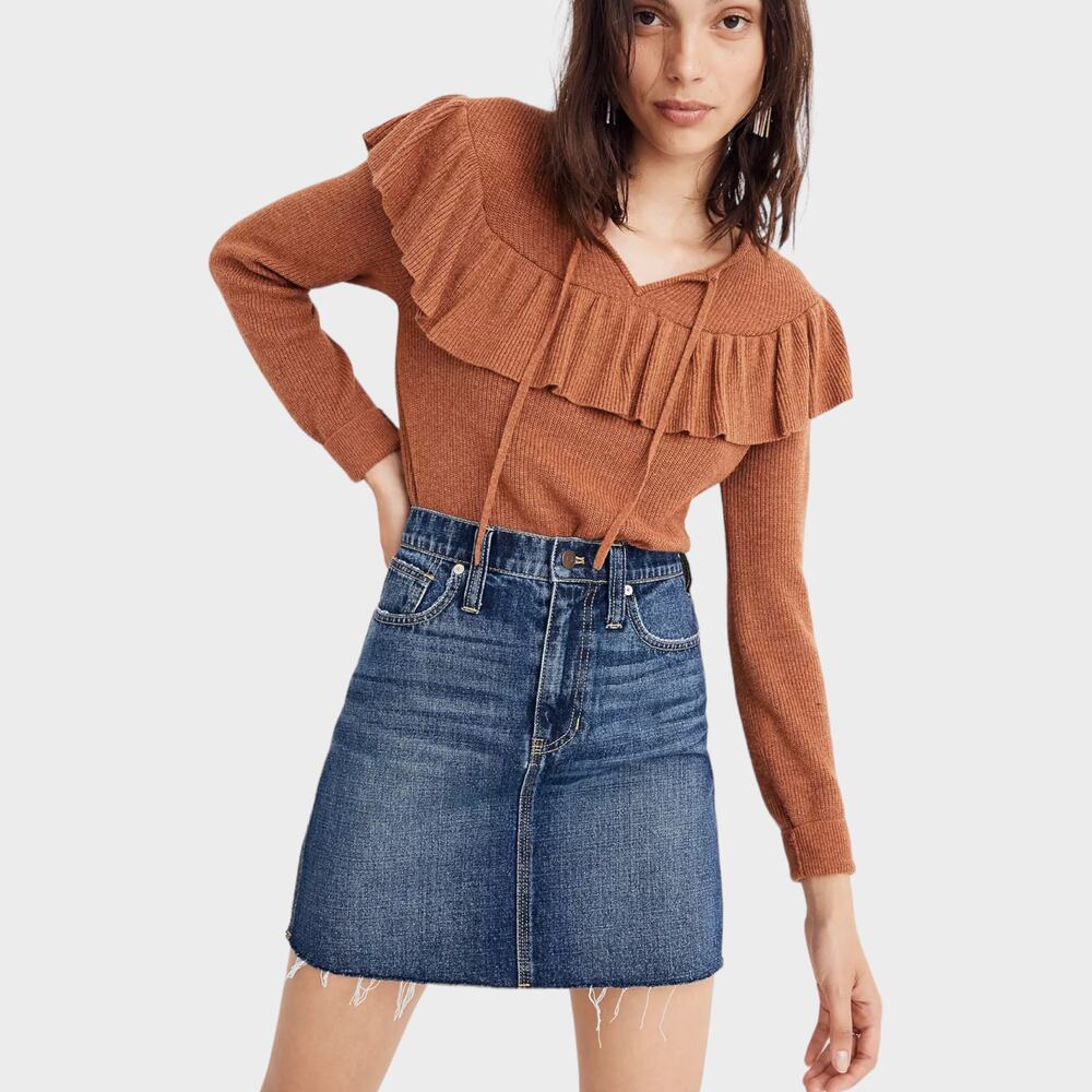 Madewell Rigid Denim Straight Frayed Hem Mini Skirt: Reworked Edition sz 26